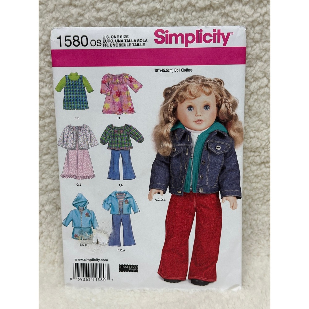 Simplicity Sewing Pattern 1580 Multicolor 18 Inch Doll Clothes Wardrobe Set